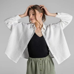 Shop Waargebeurd Verhaal Beline | Seersucker-Blouse Vrouwen Bloezen & Tunieken